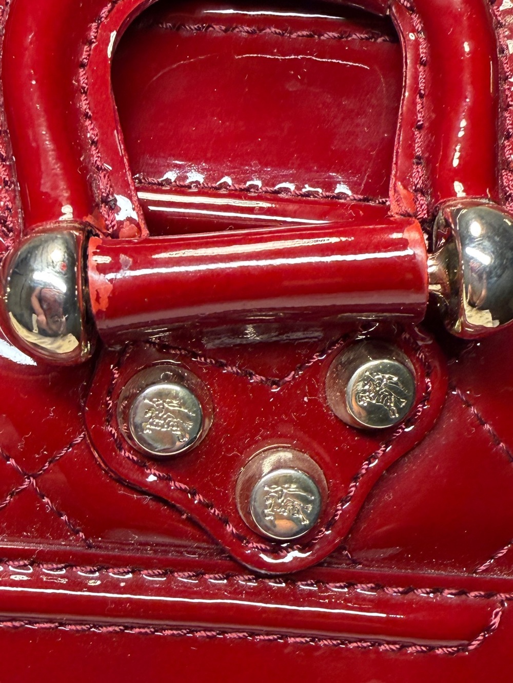 Burberry Vintage Red Quilted Patent Leather Manor Bag EUC - Picture 7 of 16